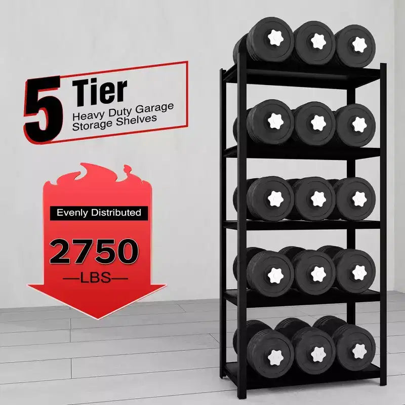 Étagère métallique à 5 niveaux avec planches stratifiées