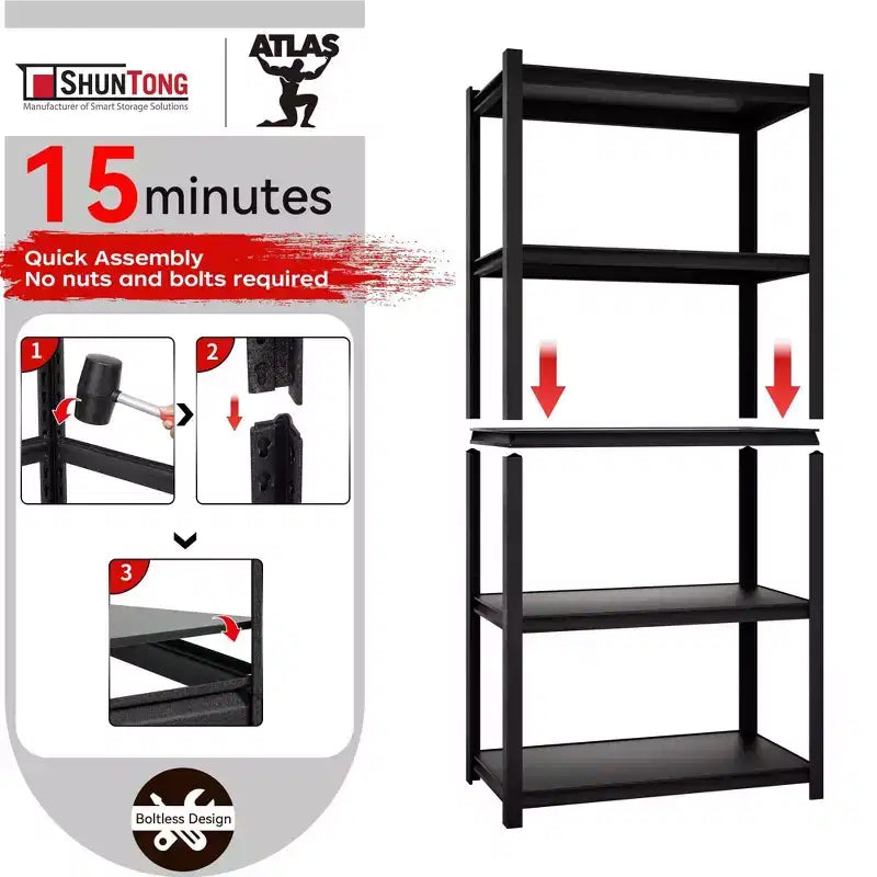Étagère métallique à 5 niveaux avec planches stratifiées