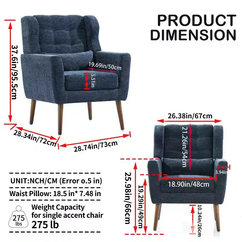 Fauteuil d'appoint en chenille fine pour salon, fauteuil de lecture avec revêtement doux et coussin, fauteuil avec pieds en bois massif pour salon, chambre à coucher