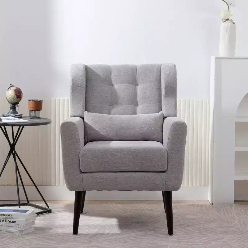 Fauteuil d'appoint en chenille fine pour salon, fauteuil de lecture avec revêtement doux et coussin, fauteuil avec pieds en bois massif pour salon, chambre à coucher