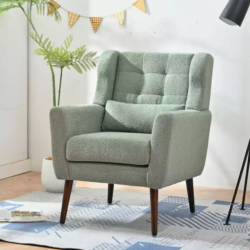 Fauteuil d'appoint en chenille fine pour salon, fauteuil de lecture avec revêtement doux et coussin, fauteuil avec pieds en bois massif pour salon, chambre à coucher