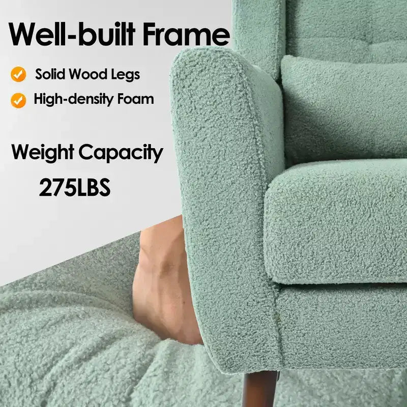 Fauteuil d'appoint en chenille fine pour salon, fauteuil de lecture avec revêtement doux et coussin, fauteuil avec pieds en bois massif pour salon, chambre à coucher