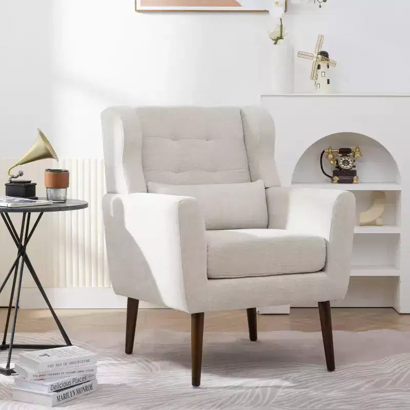 Fauteuil d'appoint en chenille fine pour salon, fauteuil de lecture avec revêtement doux et coussin, fauteuil avec pieds en bois massif pour salon, chambre à coucher