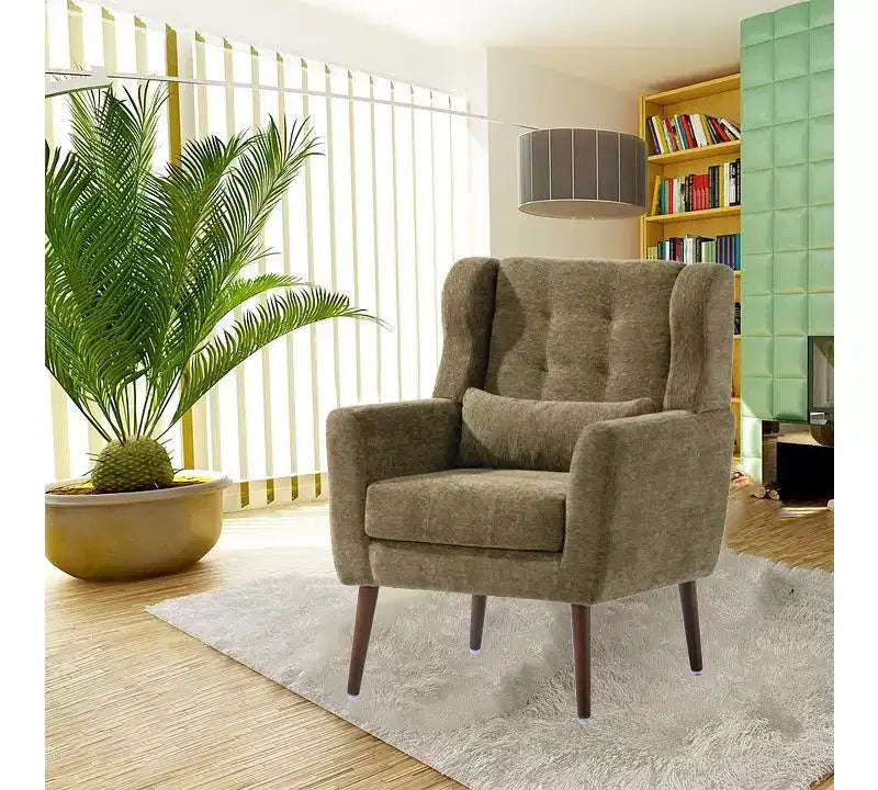 Fauteuil d'appoint en chenille fine pour salon, fauteuil de lecture avec revêtement doux et coussin, fauteuil avec pieds en bois massif pour salon, chambre à coucher