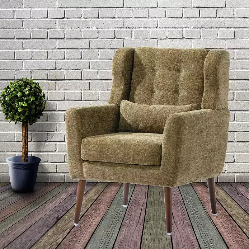 Fauteuil d'appoint en chenille fine pour salon, fauteuil de lecture avec revêtement doux et coussin, fauteuil avec pieds en bois massif pour salon, chambre à coucher