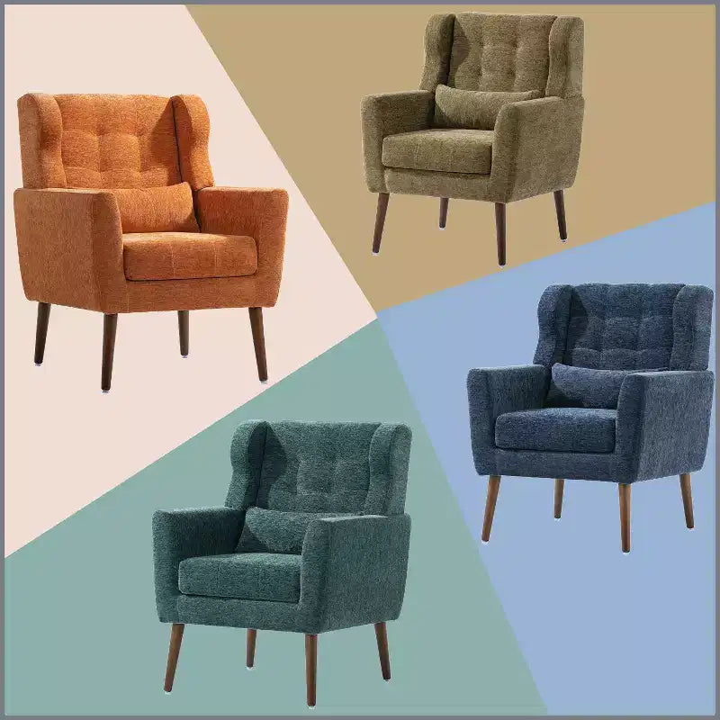 Fauteuil d'appoint en chenille fine pour salon, fauteuil de lecture avec revêtement doux et coussin, fauteuil avec pieds en bois massif pour salon, chambre à coucher