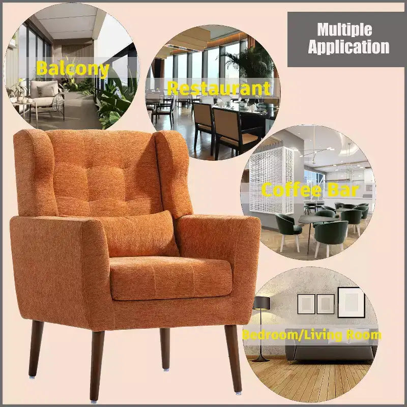 Fauteuil d'appoint en chenille fine pour salon, fauteuil de lecture avec revêtement doux et coussin, fauteuil avec pieds en bois massif pour salon, chambre à coucher