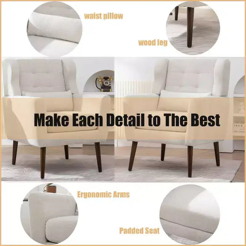 Fauteuil d'appoint en chenille fine pour salon, fauteuil de lecture avec revêtement doux et coussin, fauteuil avec pieds en bois massif pour salon, chambre à coucher