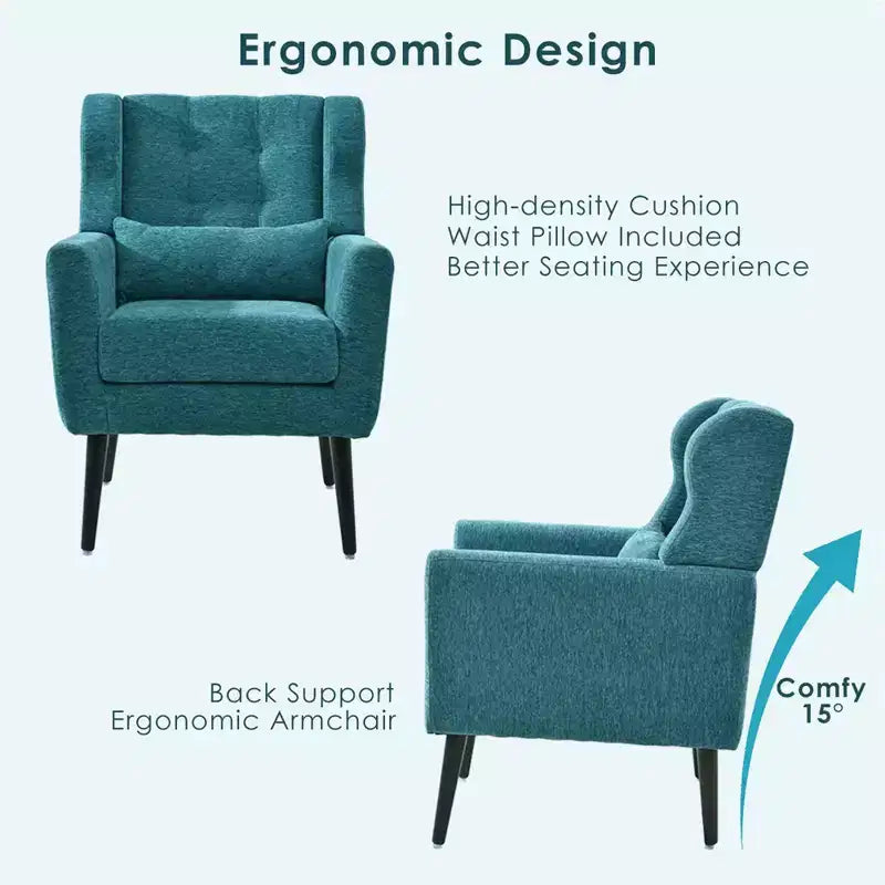 Fauteuil d'appoint en chenille fine pour salon, fauteuil de lecture avec revêtement doux et coussin, fauteuil avec pieds en bois massif pour salon, chambre à coucher