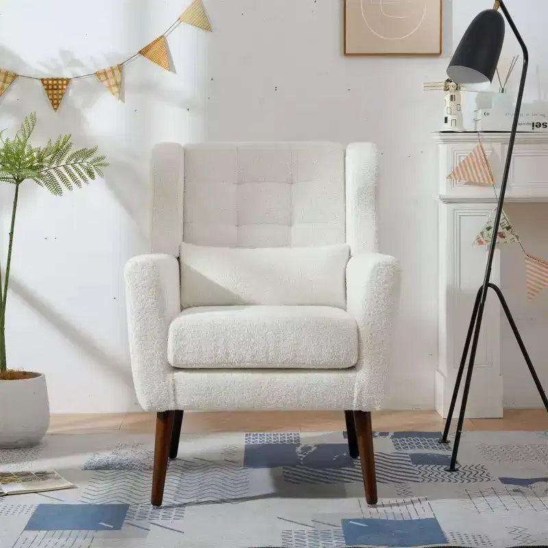 Fauteuil d'appoint en chenille fine pour salon, fauteuil de lecture avec revêtement doux et coussin, fauteuil avec pieds en bois massif pour salon, chambre à coucher