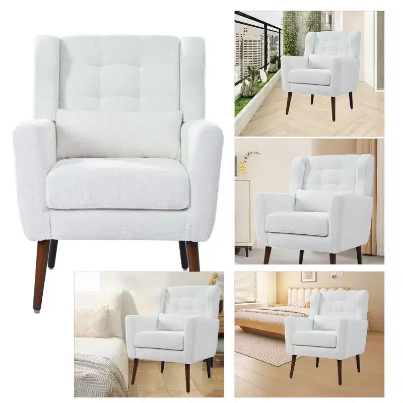 Fauteuil d'appoint en chenille fine pour salon, fauteuil de lecture avec revêtement doux et coussin, fauteuil avec pieds en bois massif pour salon, chambre à coucher