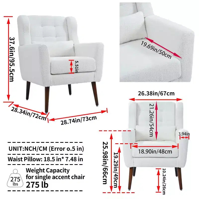 Fauteuil d'appoint en chenille fine pour salon, fauteuil de lecture avec revêtement doux et coussin, fauteuil avec pieds en bois massif pour salon, chambre à coucher