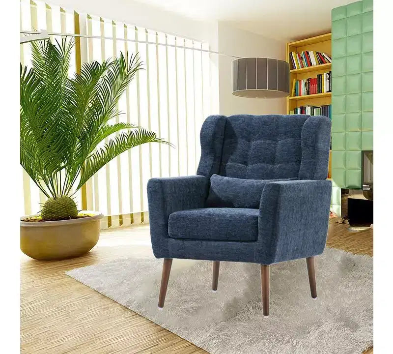 Fauteuil d'appoint en chenille fine pour salon, fauteuil de lecture avec revêtement doux et coussin, fauteuil avec pieds en bois massif pour salon, chambre à coucher