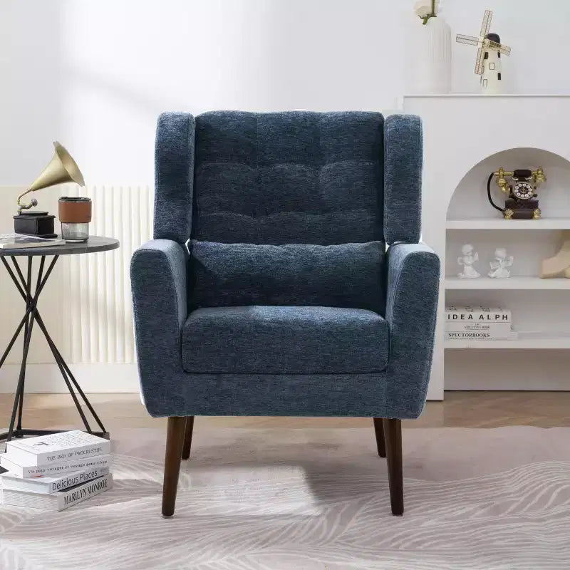 Okak Fine Chenille Accent Chair Living Room Reading Chair with Soft Upholstered and Pillow Armchair Solid Wood Legs for Lounge Bedroom