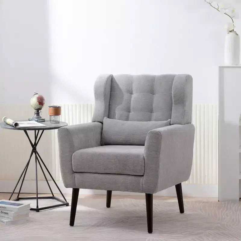 Fauteuil d'appoint en chenille fine pour salon, fauteuil de lecture avec revêtement doux et coussin, fauteuil avec pieds en bois massif pour salon, chambre à coucher