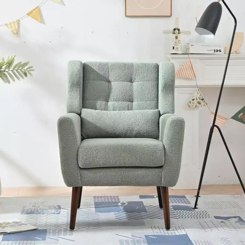 Fauteuil d'appoint en chenille fine pour salon, fauteuil de lecture avec revêtement doux et coussin, fauteuil avec pieds en bois massif pour salon, chambre à coucher