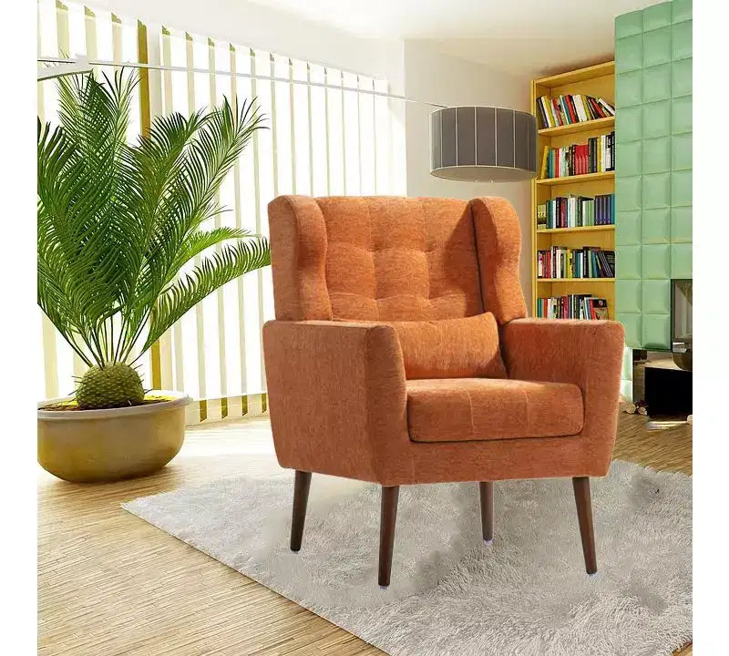 Fauteuil d'appoint en chenille fine pour salon, fauteuil de lecture avec revêtement doux et coussin, fauteuil avec pieds en bois massif pour salon, chambre à coucher