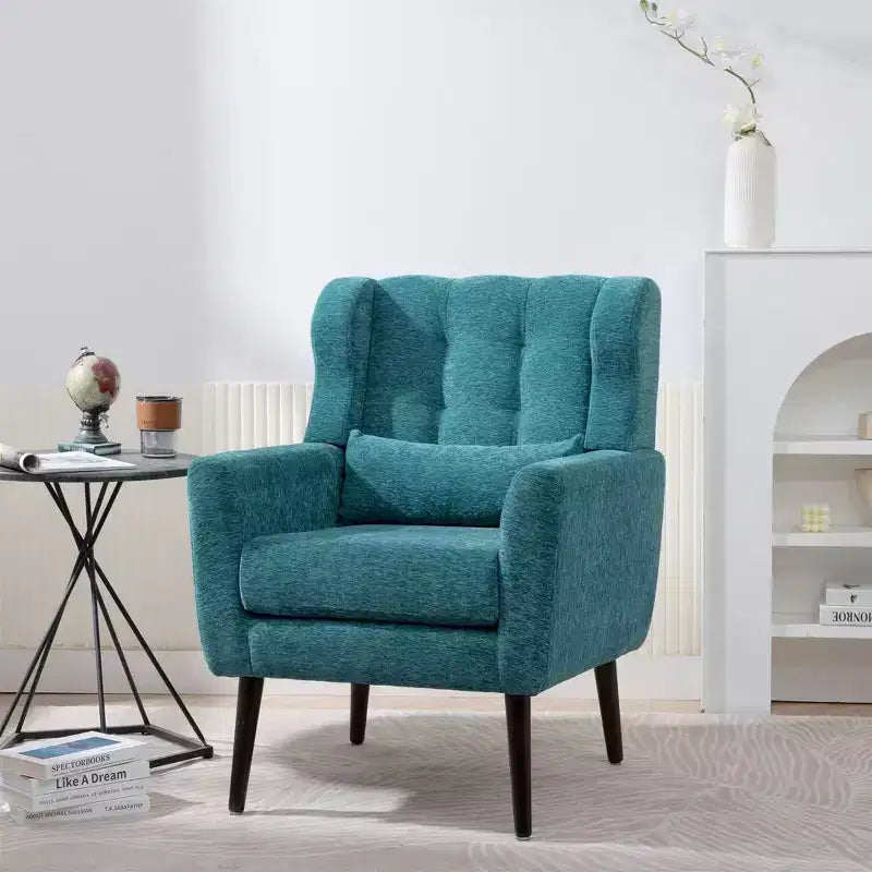 Fauteuil d'appoint en chenille fine pour salon, fauteuil de lecture avec revêtement doux et coussin, fauteuil avec pieds en bois massif pour salon, chambre à coucher