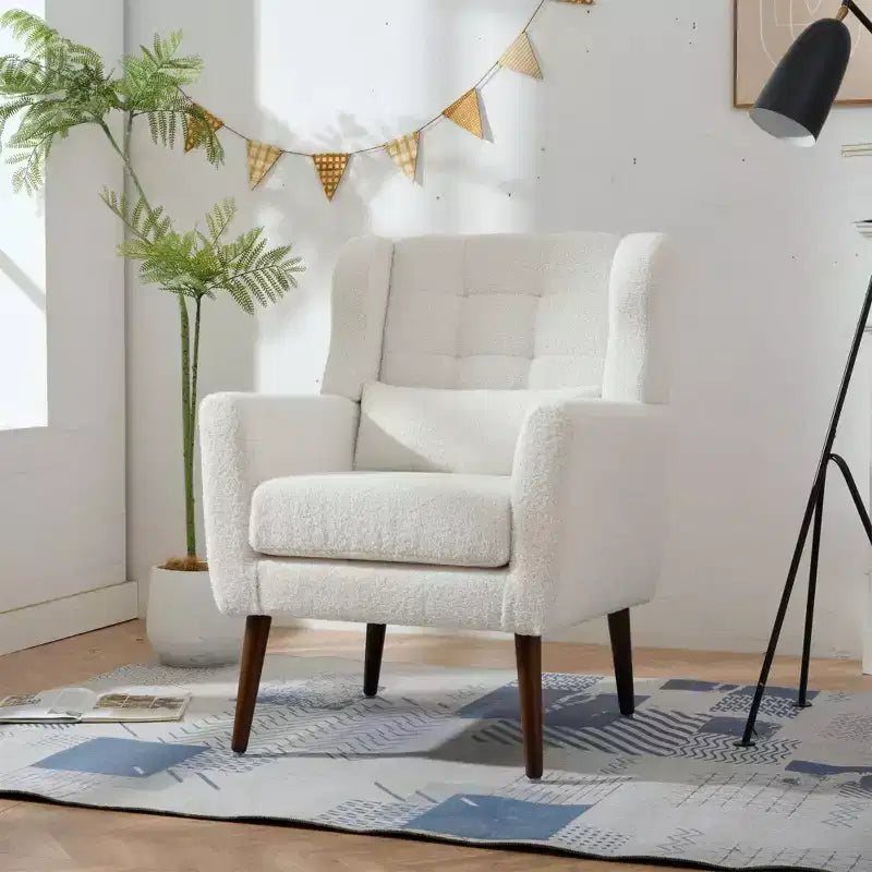 Fauteuil d'appoint en chenille fine pour salon, fauteuil de lecture avec revêtement doux et coussin, fauteuil avec pieds en bois massif pour salon, chambre à coucher