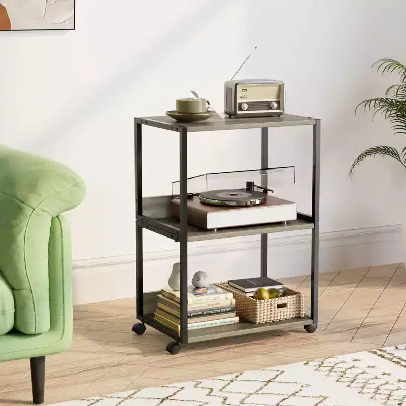 Support d'imprimante roulant à 3 niveaux avec rangement, étagère d'imprimante de bureau, table d'imprimante combinable pour télécopieur, copieur, scanner (Gris rustique)