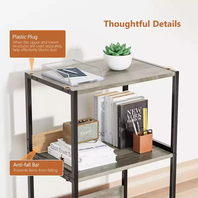 Support d'imprimante roulant à 3 niveaux avec rangement, étagère d'imprimante de bureau, table d'imprimante combinable pour télécopieur, copieur, scanner (Gris rustique)
