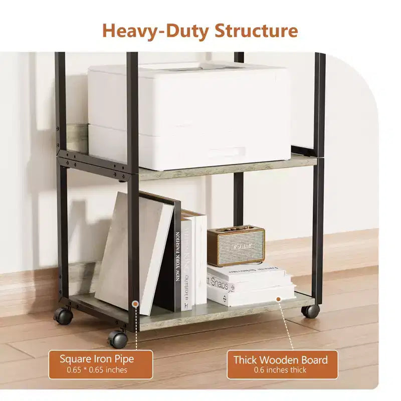 Support d'imprimante roulant à 3 niveaux avec rangement, étagère d'imprimante de bureau, table d'imprimante combinable pour télécopieur, copieur, scanner (Gris rustique)