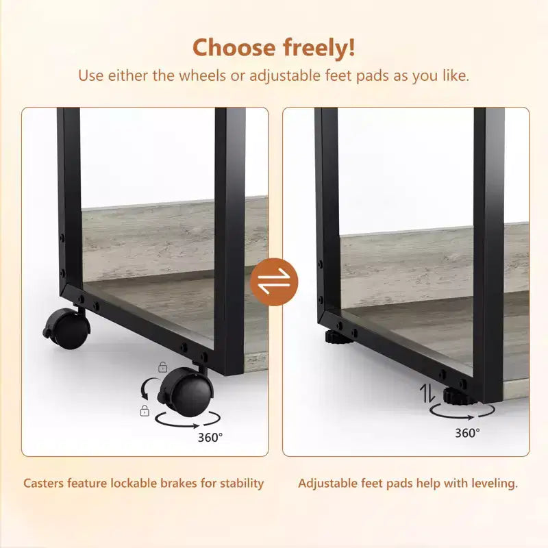 Support d'imprimante roulant à 3 niveaux avec rangement, étagère d'imprimante de bureau, table d'imprimante combinable pour télécopieur, copieur, scanner (Gris rustique)