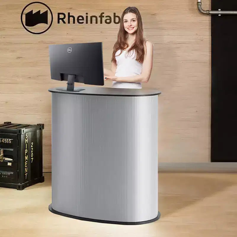 Table de podium portable pour salon professionnel, 35,43 x 19,29 x 37,01, comptoir d'exposition stand de foire avec mur, gris