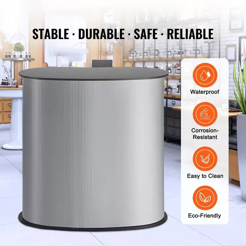 Table de podium portable pour salon professionnel, 35,43 x 19,29 x 37,01, comptoir d'exposition stand de foire avec mur, gris