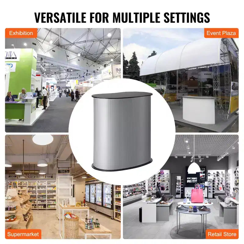Table de podium portable pour salon professionnel, 35,43 x 19,29 x 37,01, comptoir d'exposition stand de foire avec mur, gris