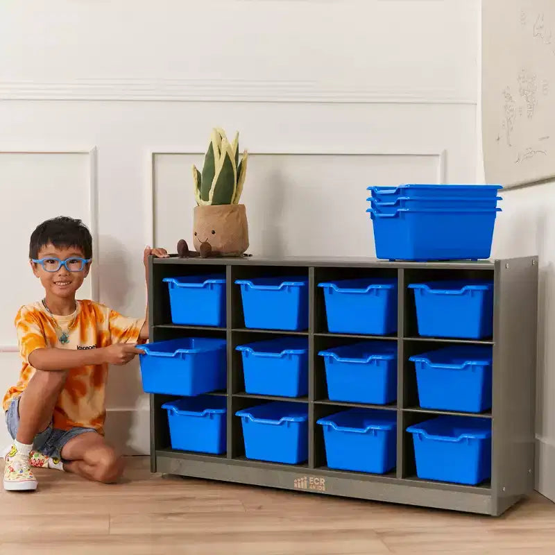 Meuble de rangement mobile à 12 casiers et 15 bacs frontaux, 3x4, Meuble pour enfants