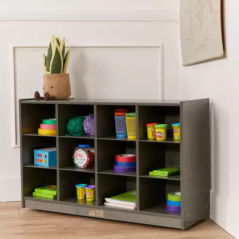 Meuble de rangement mobile à 12 casiers et 15 bacs frontaux, 3x4, Meuble pour enfants