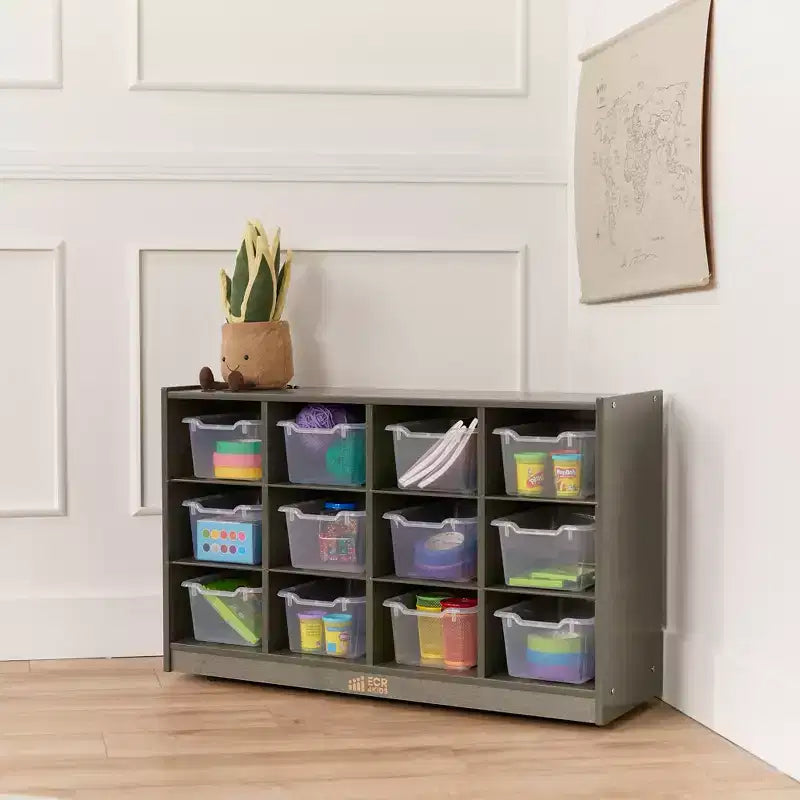 Meuble de rangement mobile à 12 casiers et 15 bacs frontaux, 3x4, Meuble pour enfants
