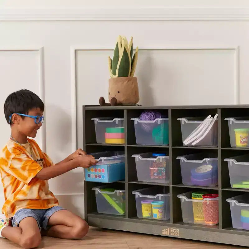 Meuble de rangement mobile à 12 casiers et 15 bacs frontaux, 3x4, Meuble pour enfants