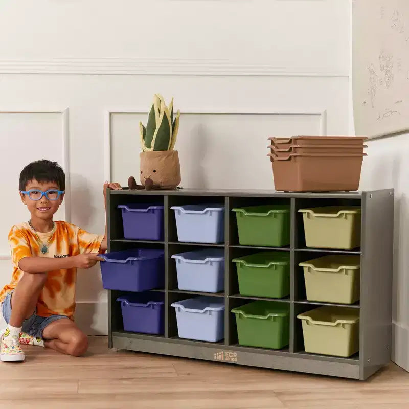 Meuble de rangement mobile à 12 casiers et 15 bacs frontaux, 3x4, Meuble pour enfants