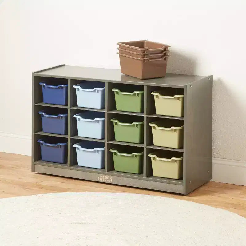 Meuble de rangement mobile à 12 casiers et 15 bacs frontaux, 3x4, Meuble pour enfants