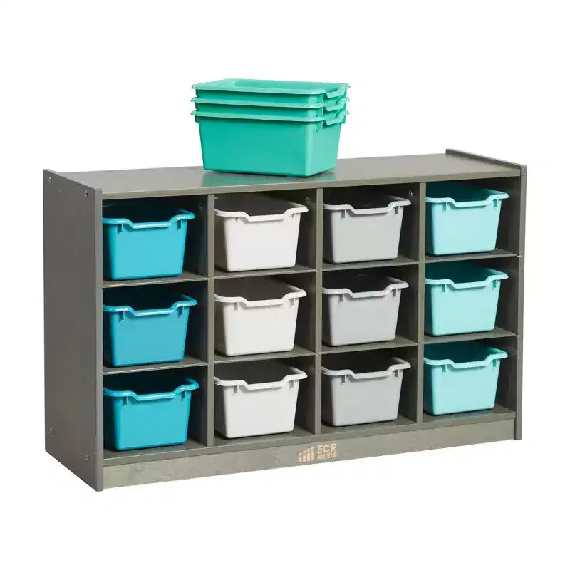 Meuble de rangement mobile à 12 casiers et 15 bacs frontaux, 3x4, Meuble pour enfants