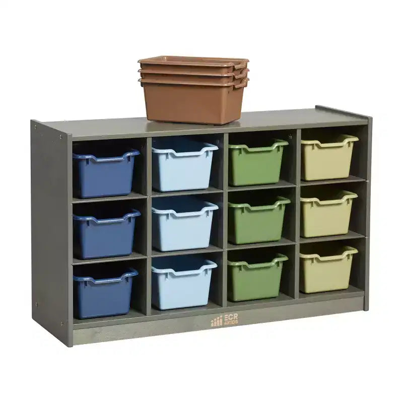 Meuble de rangement mobile à 12 casiers et 15 bacs frontaux, 3x4, Meuble pour enfants