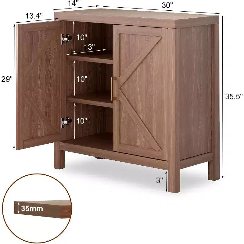 Buffet de rangement avec étagères réglables, console de style ferme à 2 portes pour cuisine, coin café, salle à manger, 35,5H x 30L x 14W