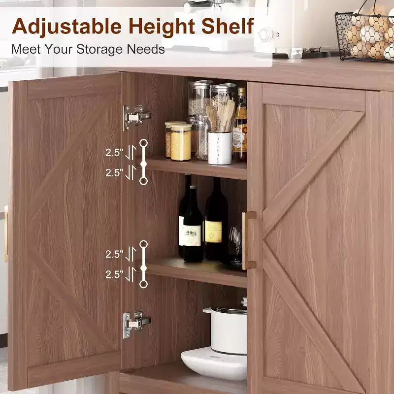 Buffet de rangement avec étagères réglables, console de style ferme à 2 portes pour cuisine, coin café, salle à manger, 35,5H x 30L x 14W