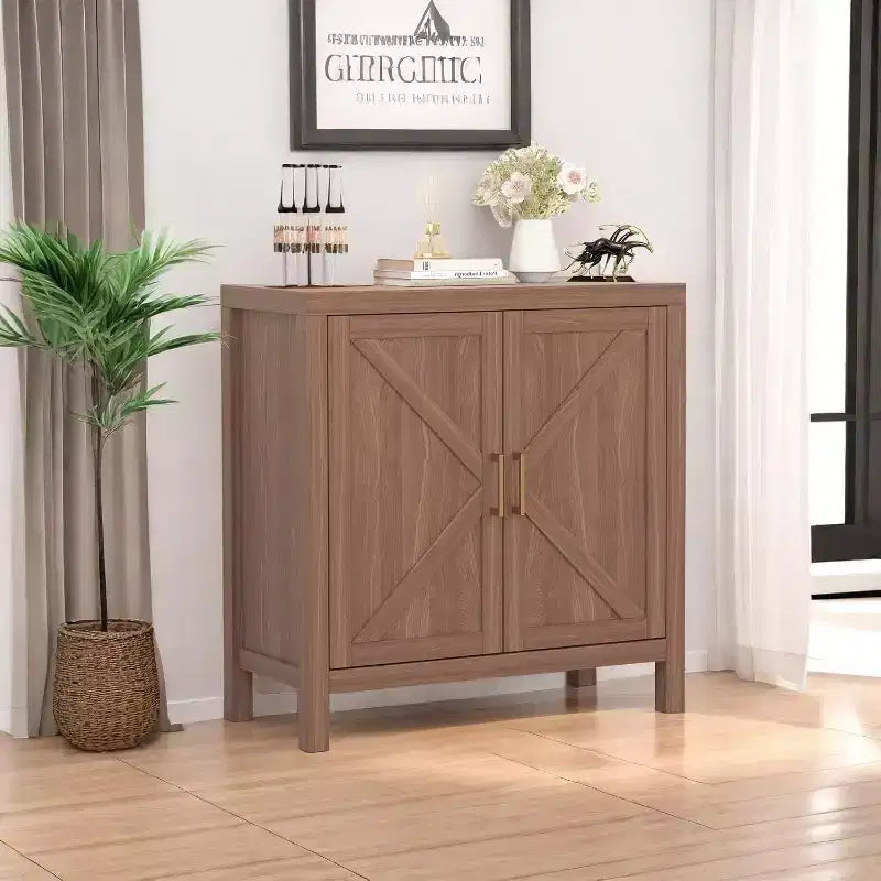 Buffet de rangement avec étagères réglables, console de style ferme à 2 portes pour cuisine, coin café, salle à manger, 35,5H x 30L x 14W