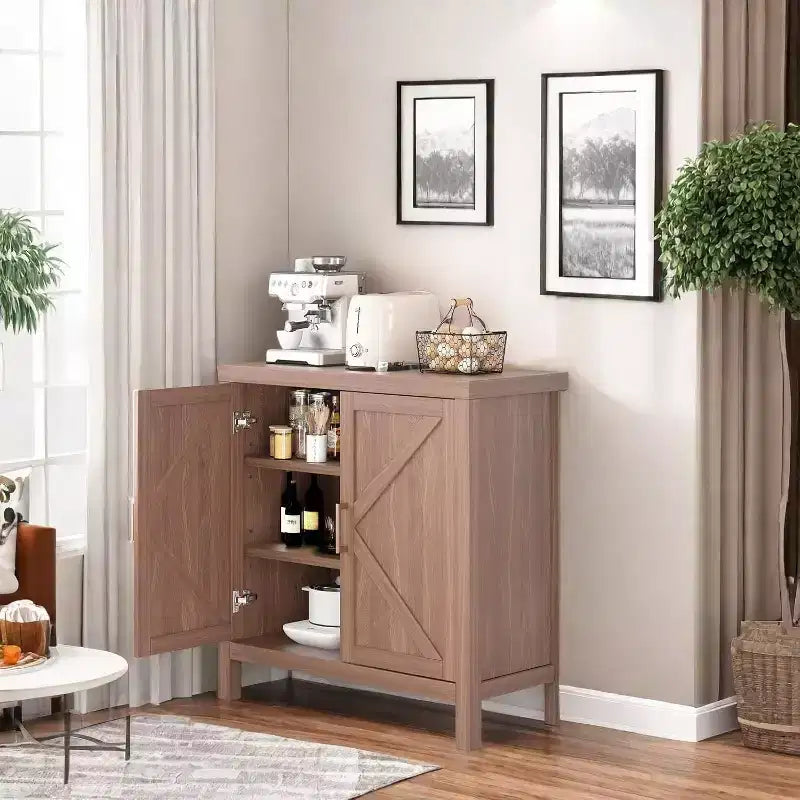 Buffet de rangement avec étagères réglables, console de style ferme à 2 portes pour cuisine, coin café, salle à manger, 35,5H x 30L x 14W