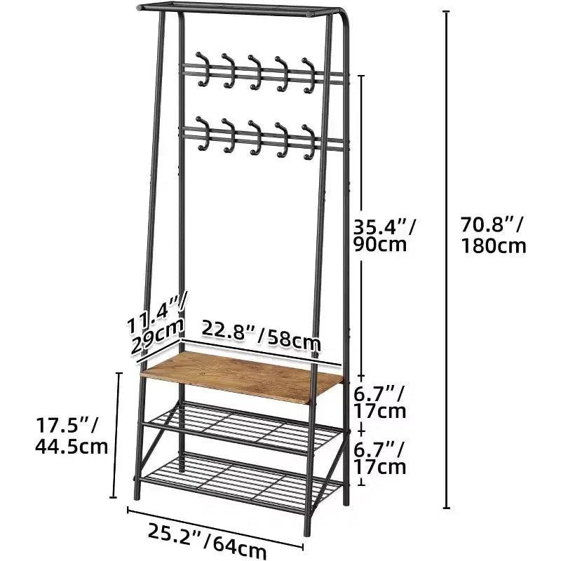 Portemanteau 4-en-1 avec banc et rangement à chaussures