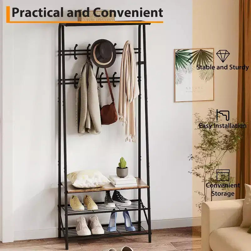 Portemanteau 4-en-1 avec banc et rangement à chaussures