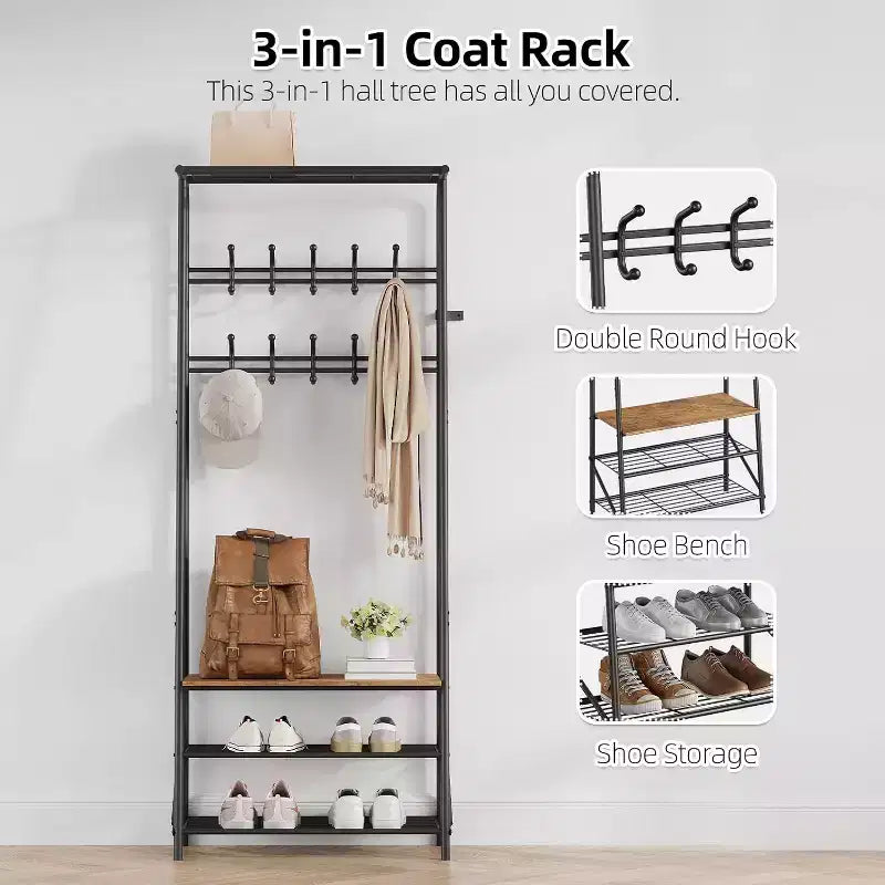 Portemanteau 4-en-1 avec banc et rangement à chaussures