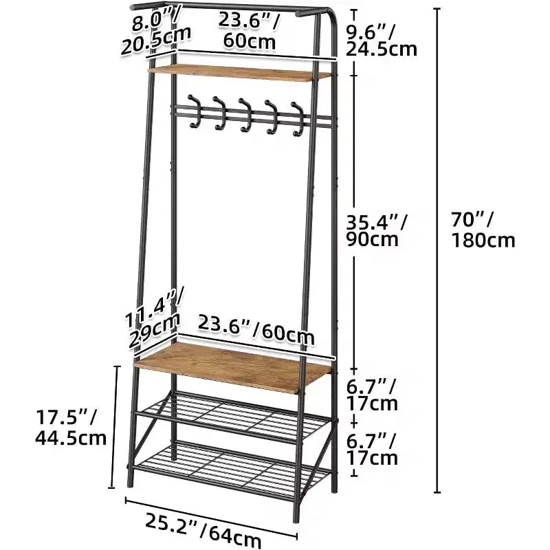 Portemanteau 4-en-1 avec banc et rangement à chaussures