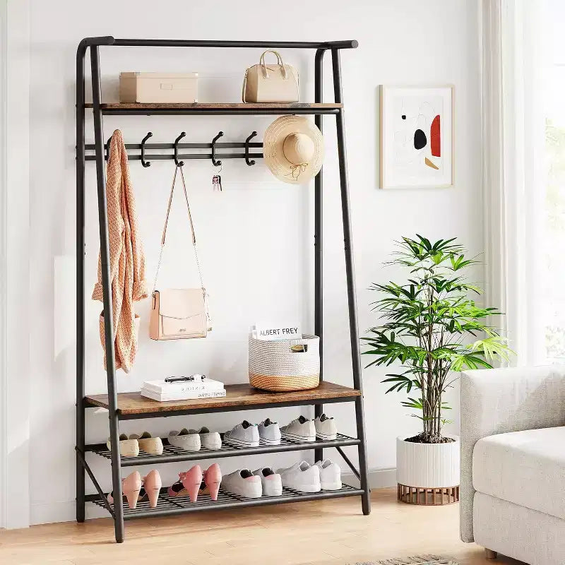 Portemanteau 4-en-1 avec banc et rangement à chaussures