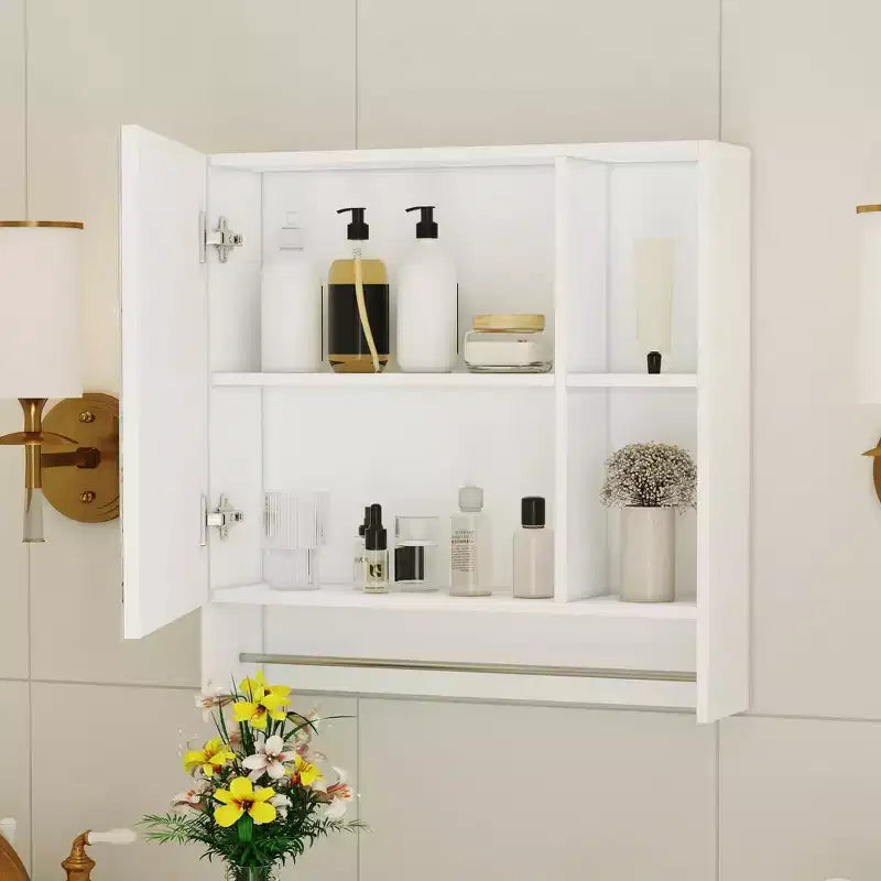 Meuble haut de salle de bain  avec miroir et porte-serviettes - Blanc