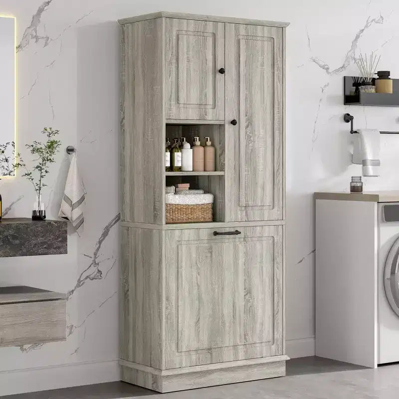 Meuble de rangement haut sur pied avec étagères réglables