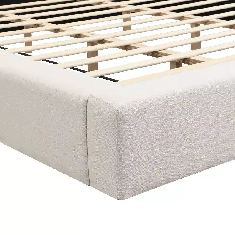 Lit plateforme moderne rembourré avec tête de lit épaisse en lin